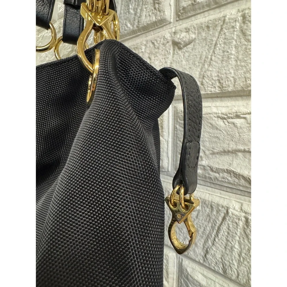 JPK Paris 75 Black Ballistic Nylon Hobo Bag Gold Hardware Floral Rose Lining